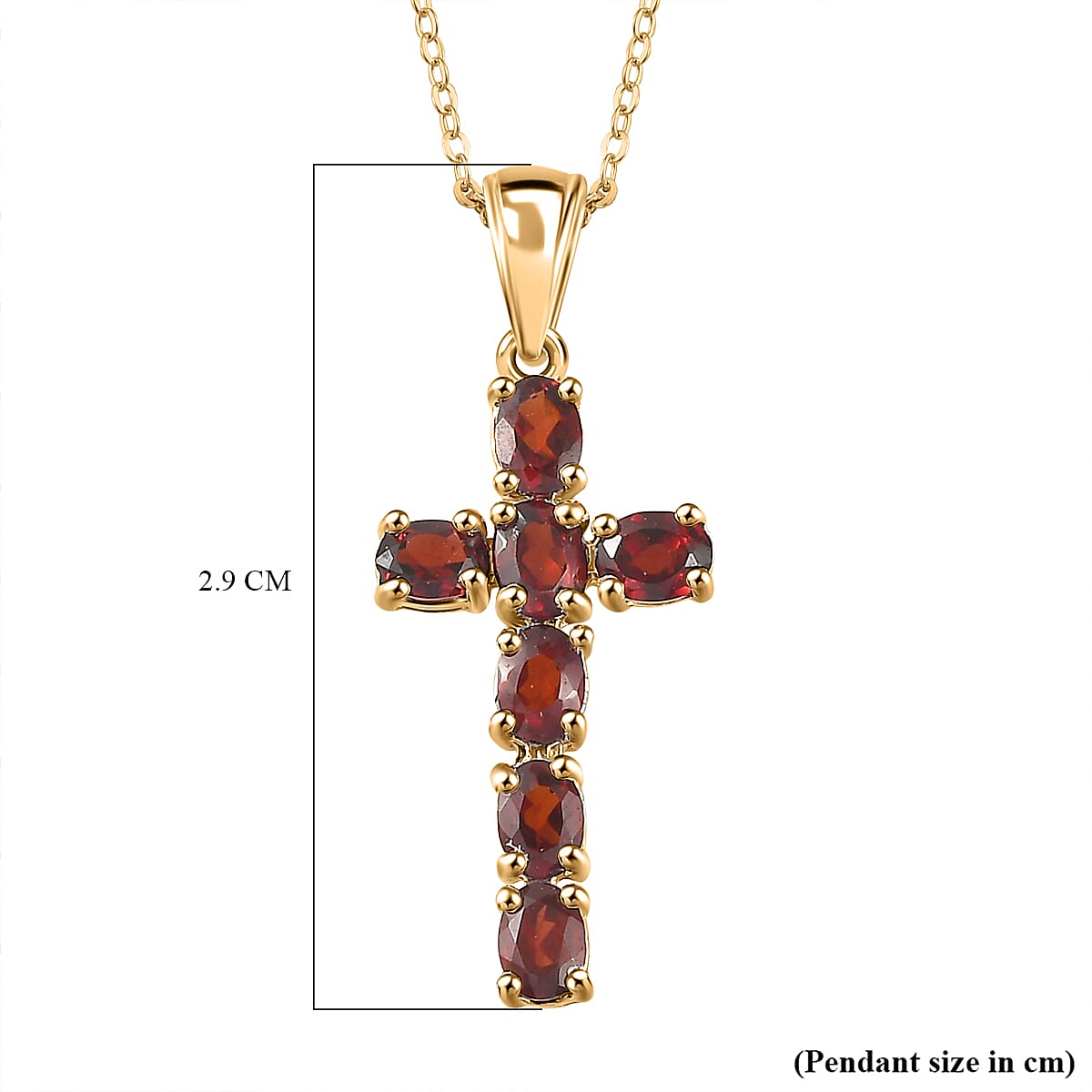 D'Joy - Red Garnet Cross Pendant with Chain (Size 20) in 18K Vermeil Yellow Gold Plated Sterling Silver 1.64 Ct. V32528367 6