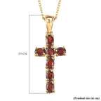 D'Joy - Red Garnet Cross Pendant with Chain (Size 20) in 18K Vermeil Yellow Gold Plated Sterling Silver 1.64 Ct.