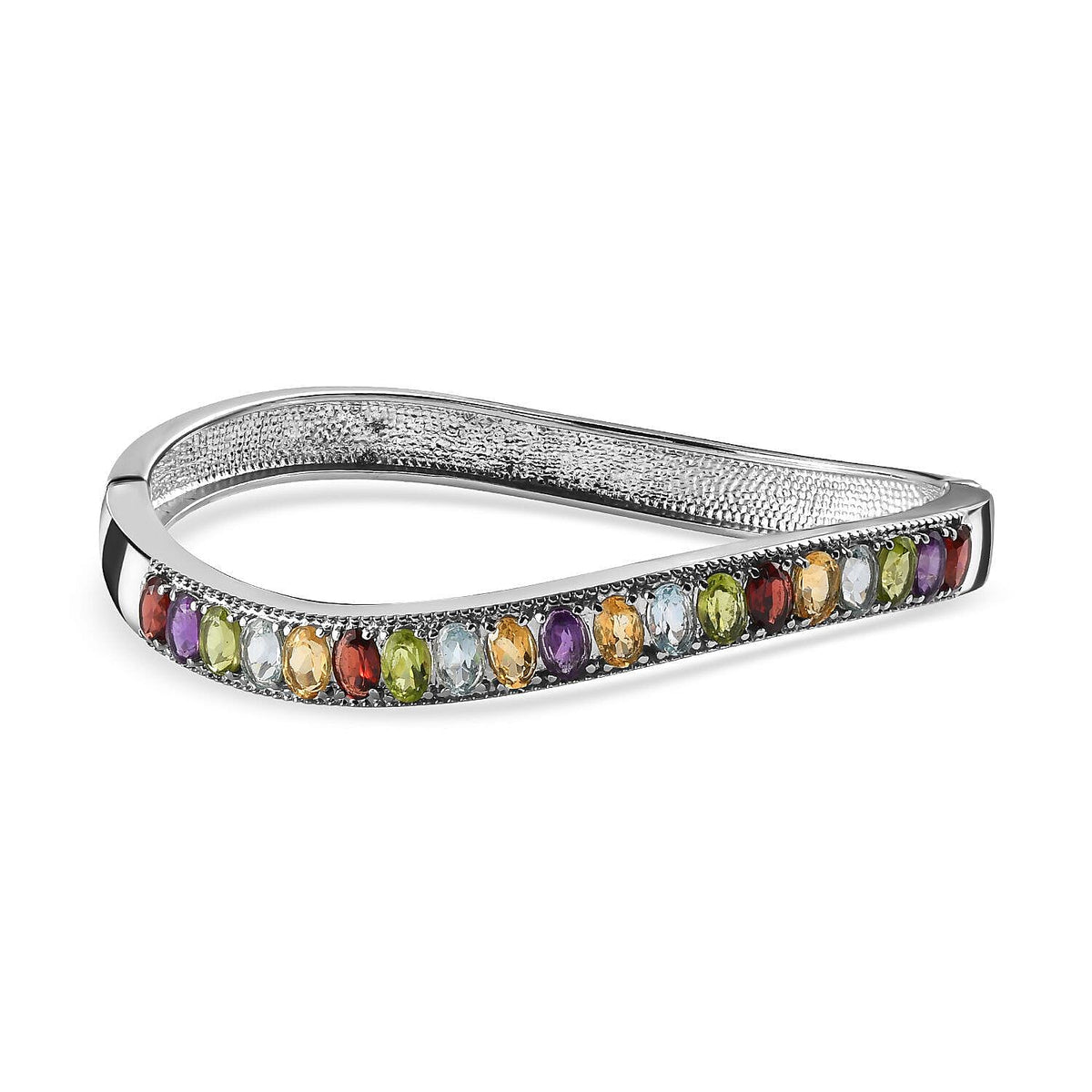 Red Garnet, Skyblue Topaz and Multi Gemstone Half Eternity Bangle (Size 7.5) in Stainless Steel 9.16 Ct 7279298 0