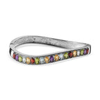 Red Garnet, Skyblue Topaz and Multi Gemstone Half Eternity Bangle (Size 7.5) in Stainless Steel 9.16 Ct