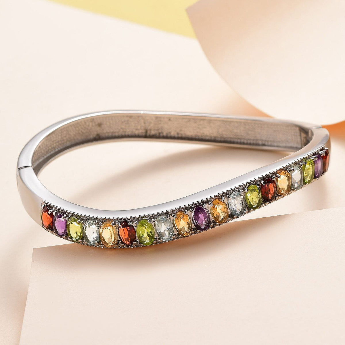 Red Garnet, Skyblue Topaz and Multi Gemstone Half Eternity Bangle (Size 7.5) in Stainless Steel 9.16 Ct 7279298 1