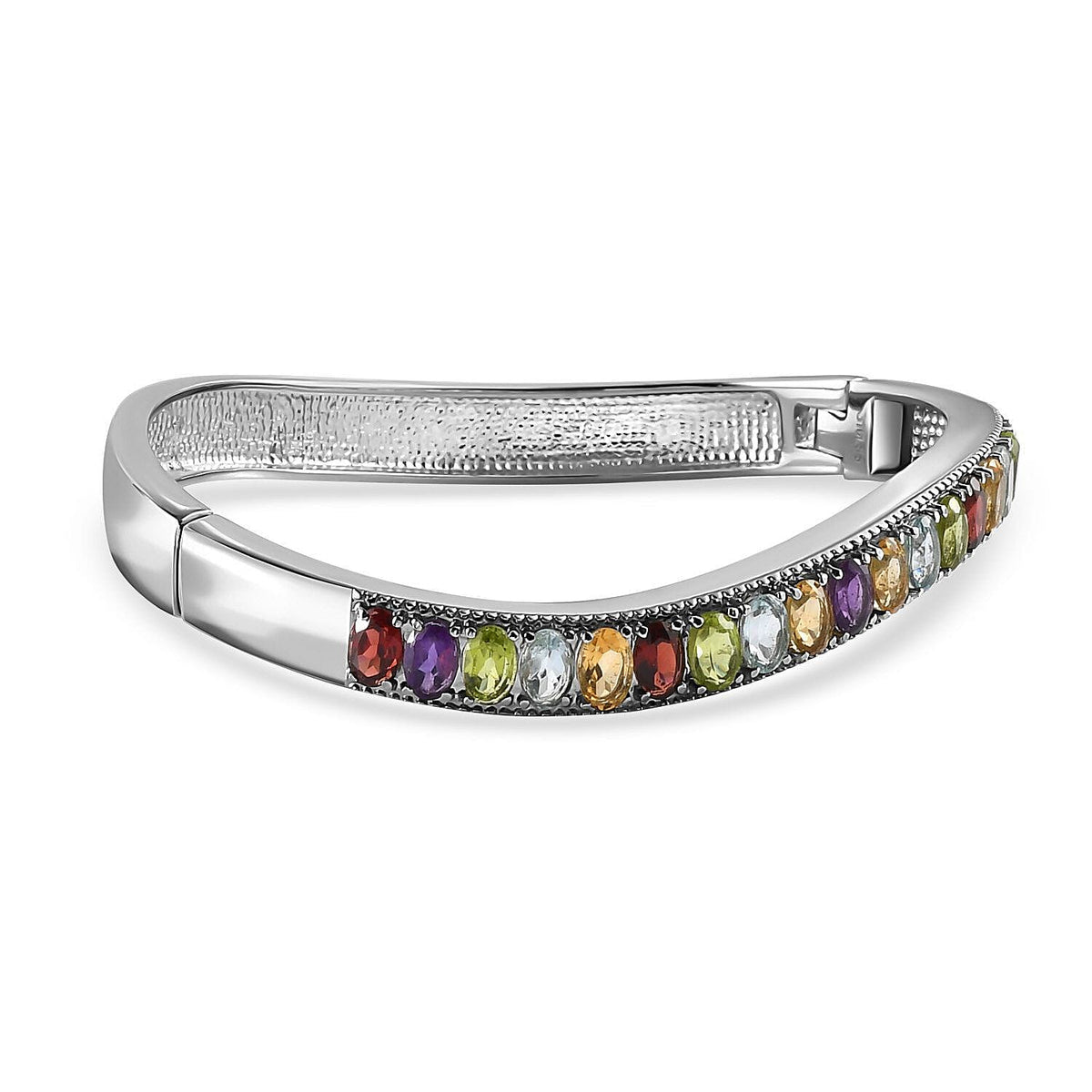 Red Garnet, Skyblue Topaz and Multi Gemstone Half Eternity Bangle (Size 7.5) in Stainless Steel 9.16 Ct 7279298 3