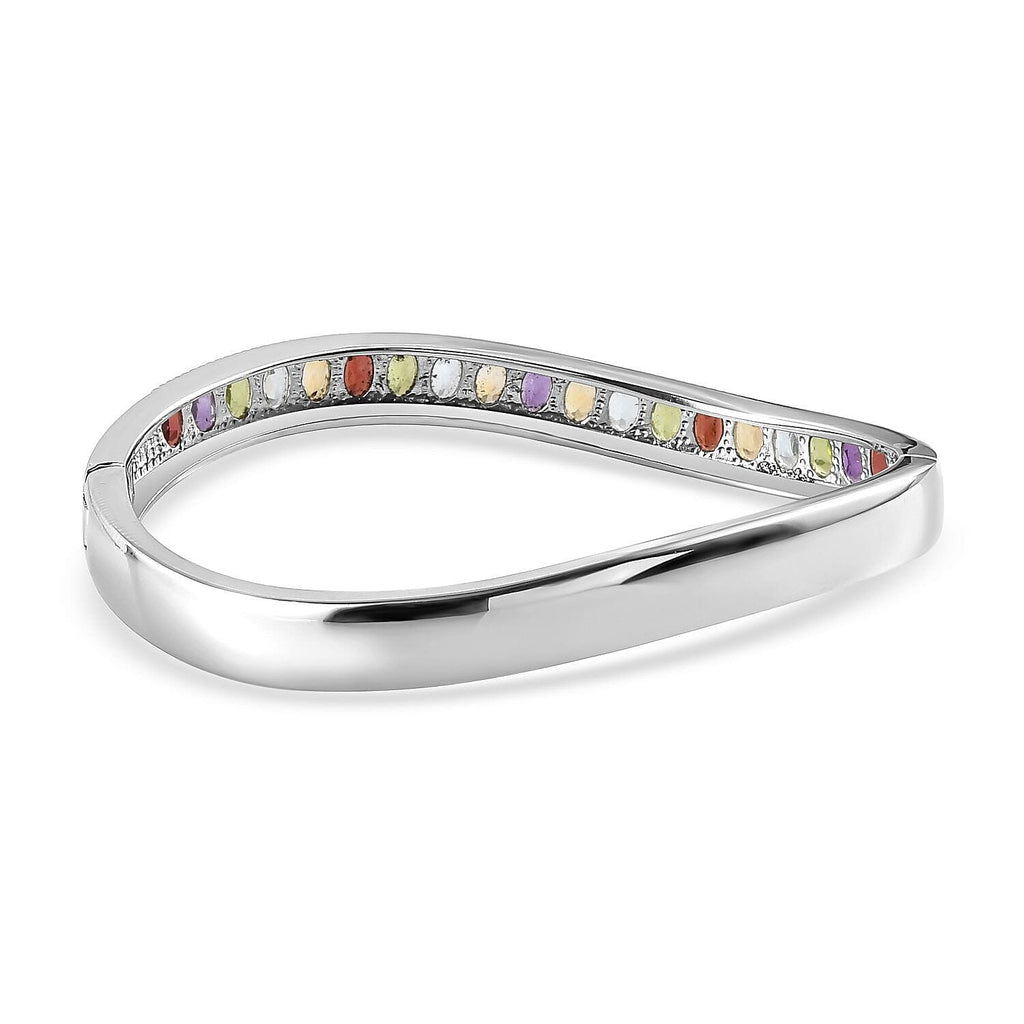 Red Garnet, Skyblue Topaz and Multi Gemstone Half Eternity Bangle (Size 7.5) in Stainless Steel 9.16 Ct