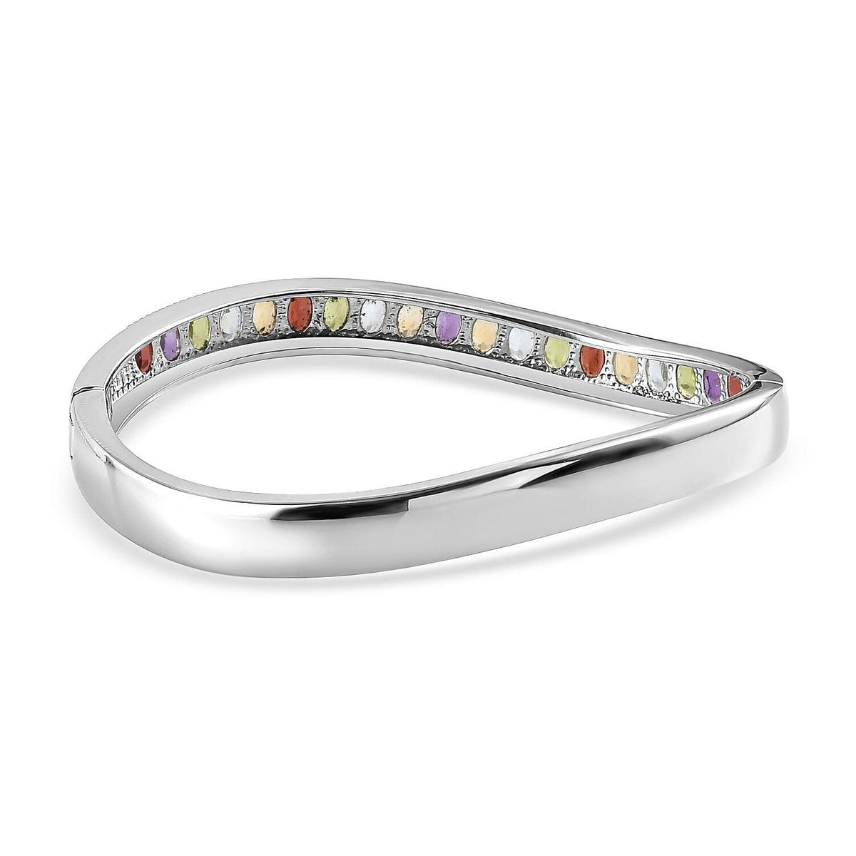 Red Garnet, Skyblue Topaz and Multi Gemstone Half Eternity Bangle (Size 7.5) in Stainless Steel 9.16 Ct 7279298 4