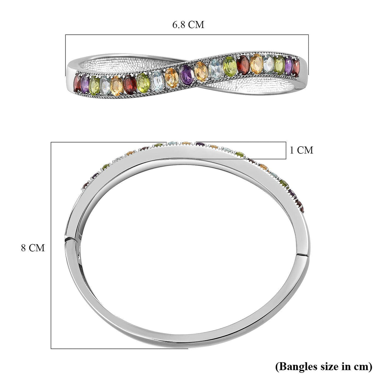 Red Garnet, Skyblue Topaz and Multi Gemstone Half Eternity Bangle (Size 7.5) in Stainless Steel 9.16 Ct 7279298 5