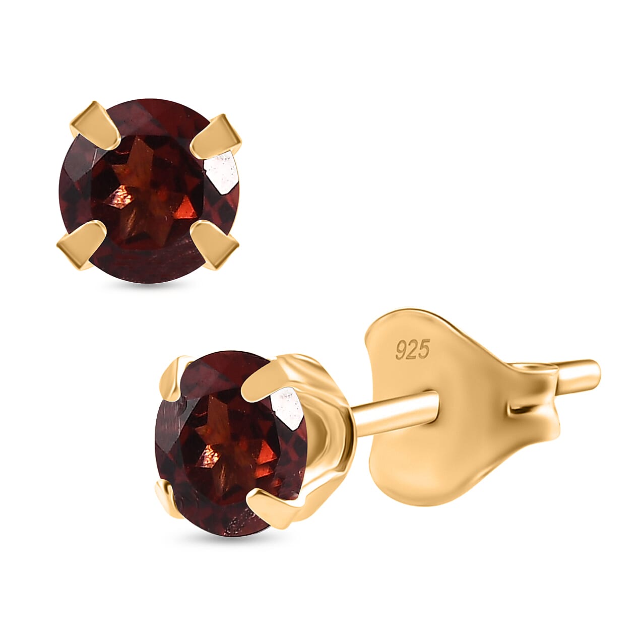 Red Garnet Solitaire Stud Push Back Earring in Yellow Gold Plated Sterling Silver 1.20 Ct. 8051480 0