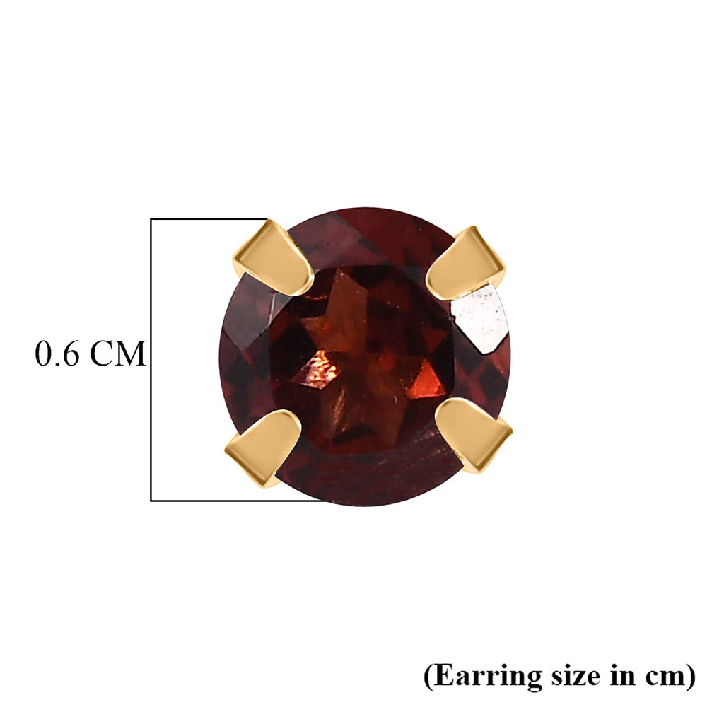 Red Garnet Solitaire Stud Push Back Earring in Yellow Gold Plated Sterling Silver 1.20 Ct.