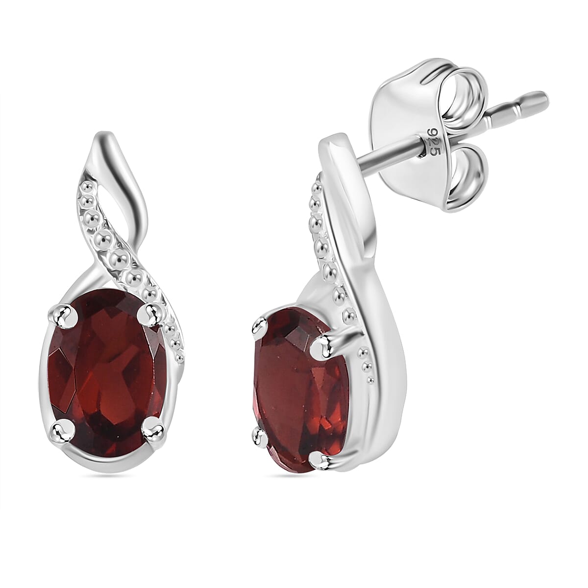 Red Garnet  Solitaire Push Post Earring in Sterling Silver 1.826  Ct. 7808172 0