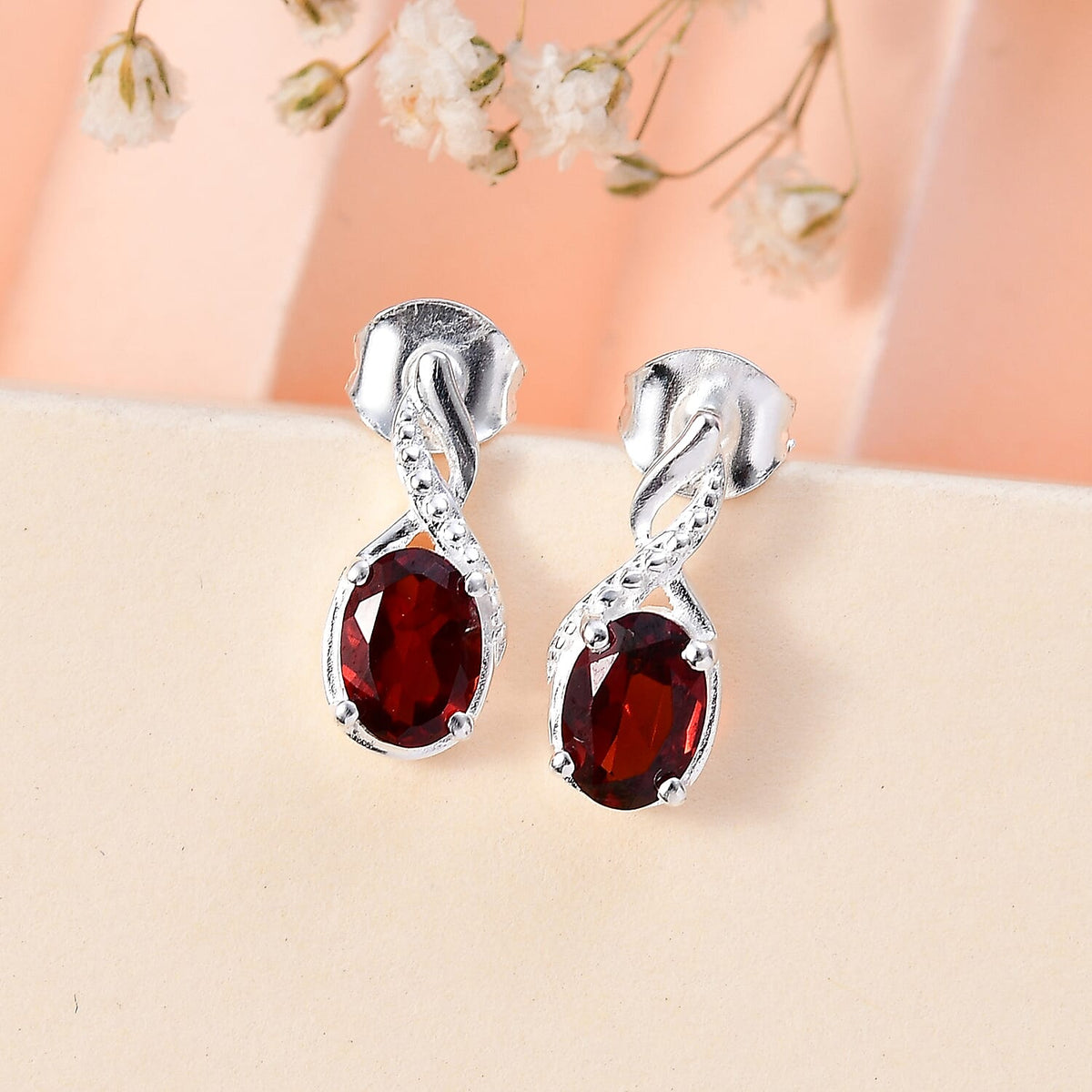 Red Garnet  Solitaire Push Post Earring in Sterling Silver 1.826  Ct. 7808172 2