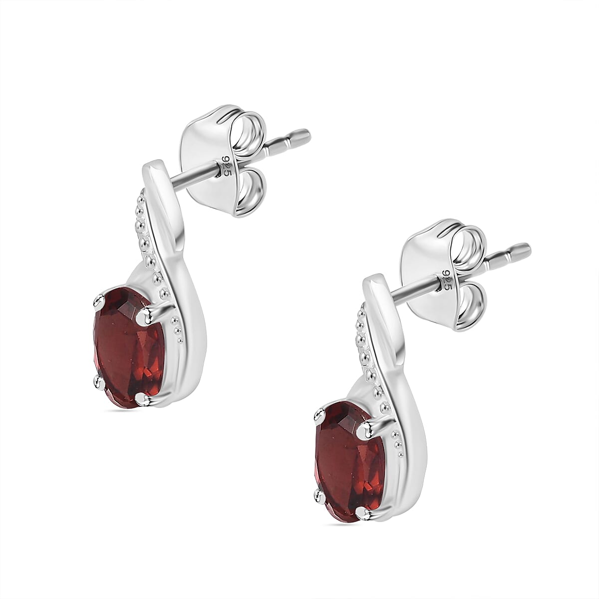 Red Garnet  Solitaire Push Post Earring in Sterling Silver 1.826  Ct. 7808172 4