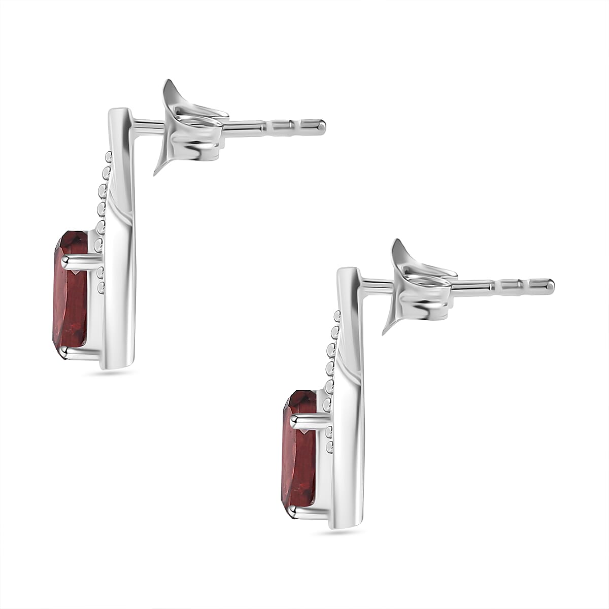 Red Garnet  Solitaire Push Post Earring in Sterling Silver 1.826  Ct. 7808172 5