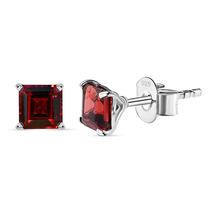 Red Garnet Solitaire Stud Earrings in Platinum Overlay Sterling Silver 1.83 Ct 7577583 1
