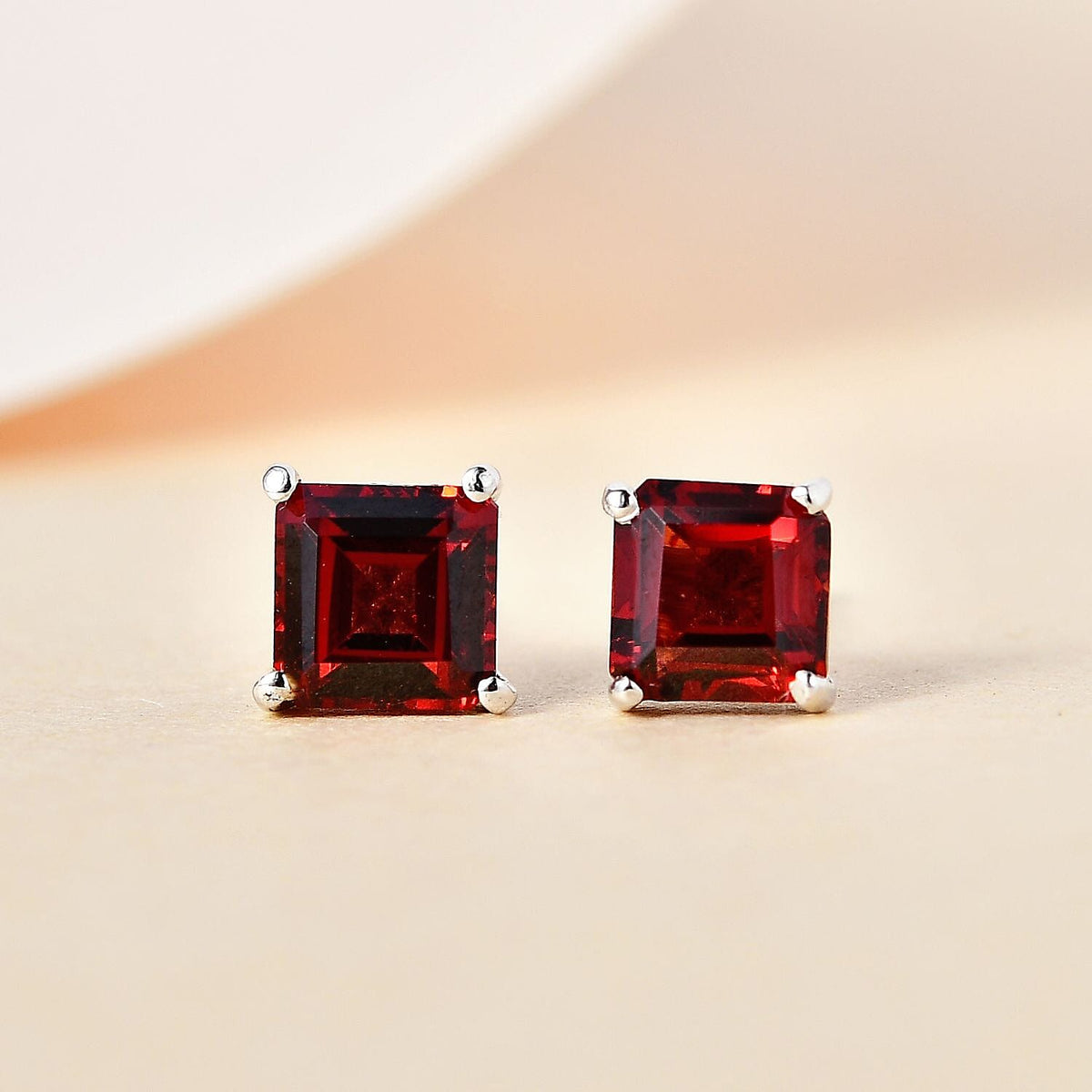 Red Garnet Solitaire Stud Earrings with Push Back in Platinum Overlay Sterling Silver 1.28 Ct V32535178 2