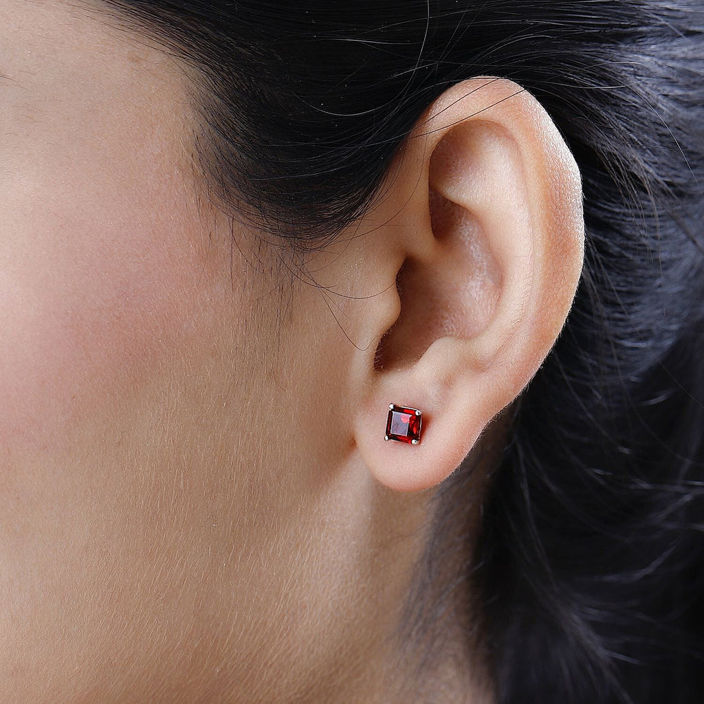 Red Garnet Solitaire Stud Earrings in Platinum Overlay Sterling Silver 1.83 Ct