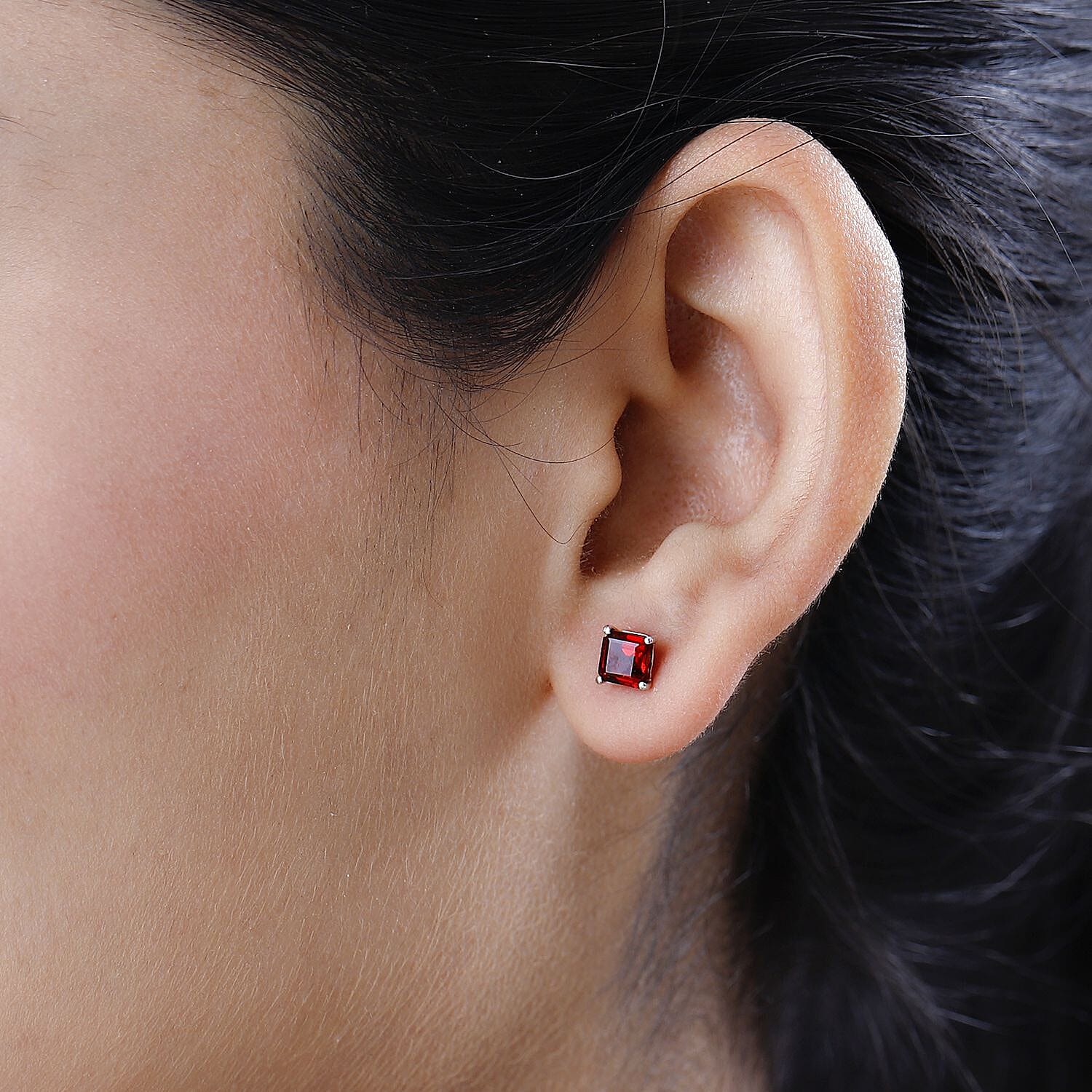 Red Garnet Solitaire Stud Earrings with Push Back in Platinum Overlay Sterling Silver 1.28 Ct V32535178 3