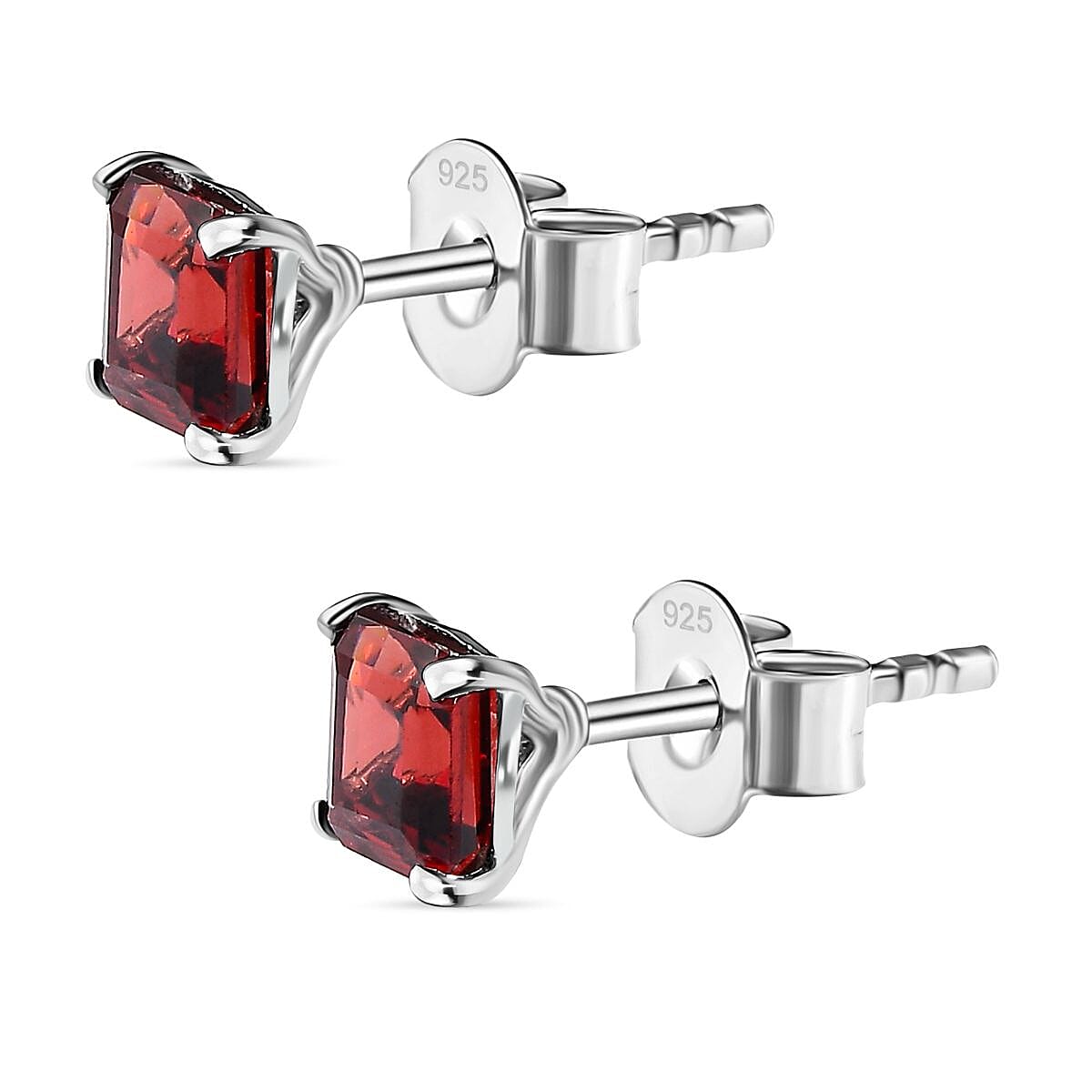 Red Garnet Solitaire Stud Earrings with Push Back in Platinum Overlay Sterling Silver 1.28 Ct V32535178 4