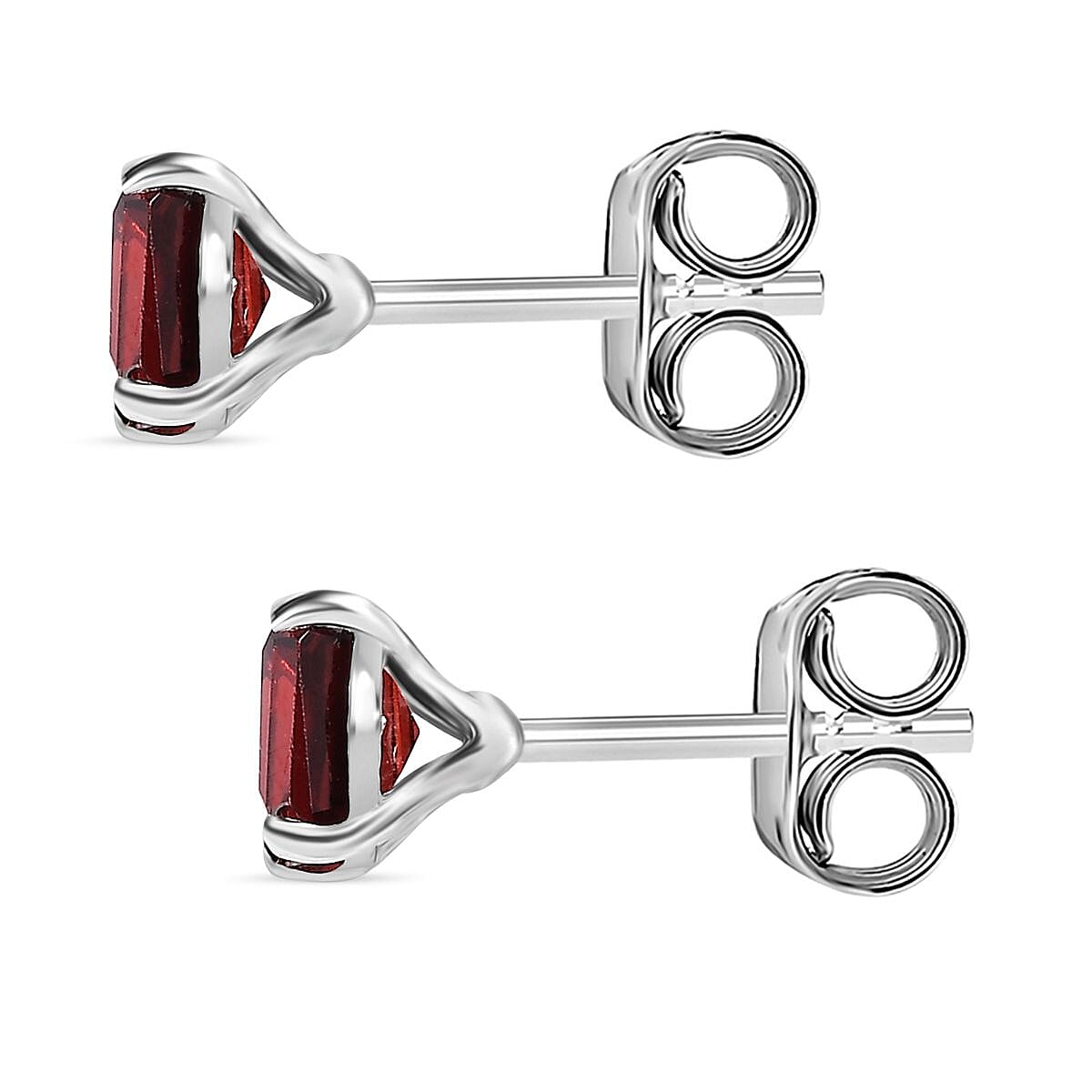 Red Garnet Solitaire Stud Earrings with Push Back in Platinum Overlay Sterling Silver 1.28 Ct V32535178 5
