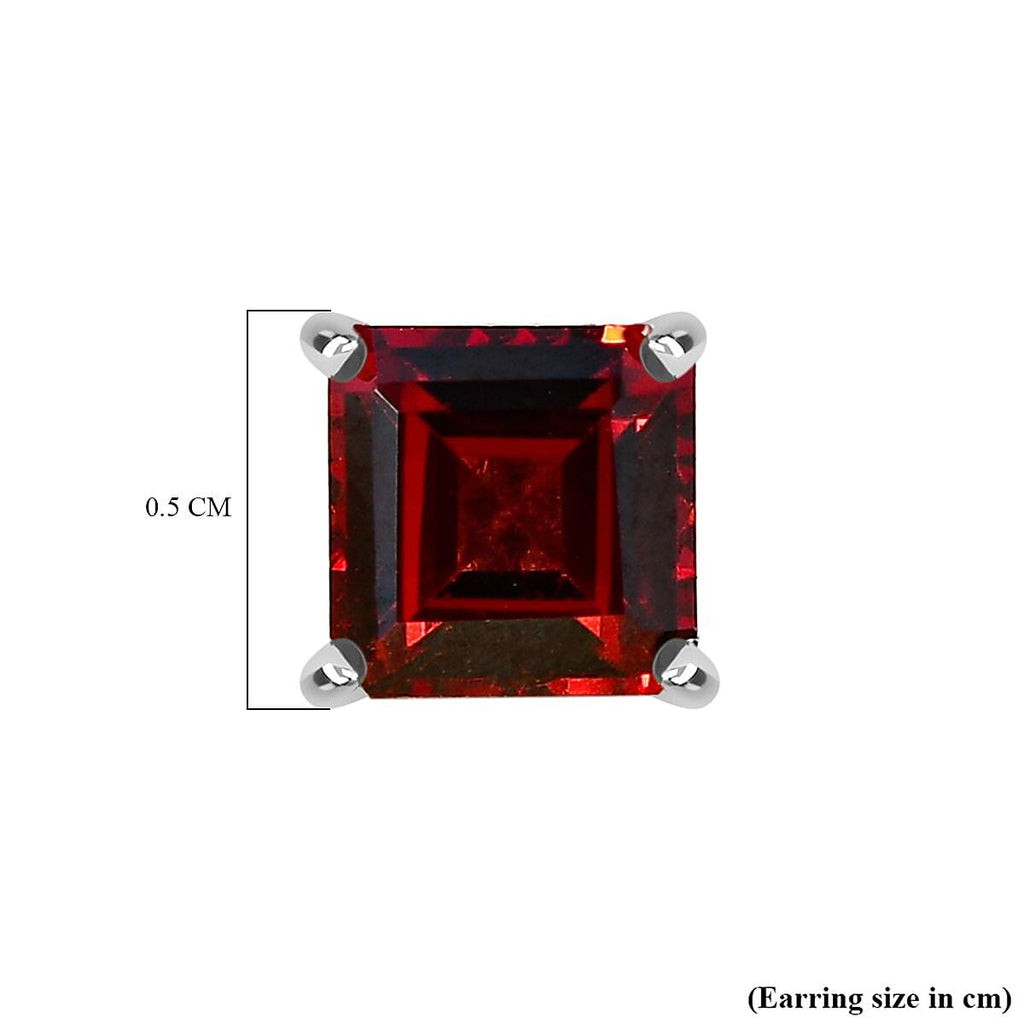 Red Garnet Solitaire Stud Earrings in Platinum Overlay Sterling Silver 1.83 Ct