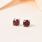 Red Garnet Solitaire Stud Earrings in Platinum Overlay Sterling Silver 1.2 Ct