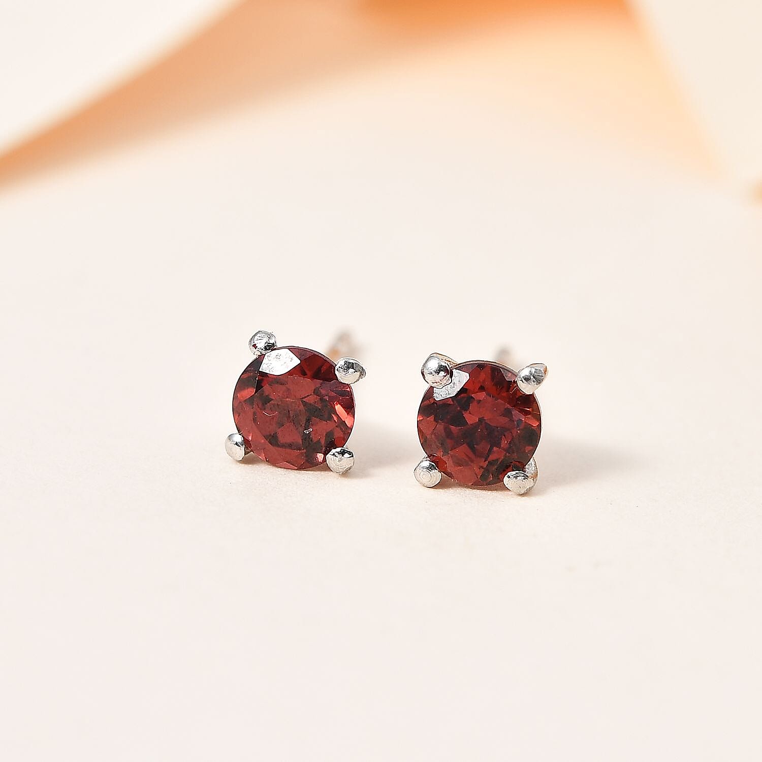 Red Garnet Solitaire Stud Earrings in Platinum Overlay Sterling Silver 1.2 Ct 7746427 1