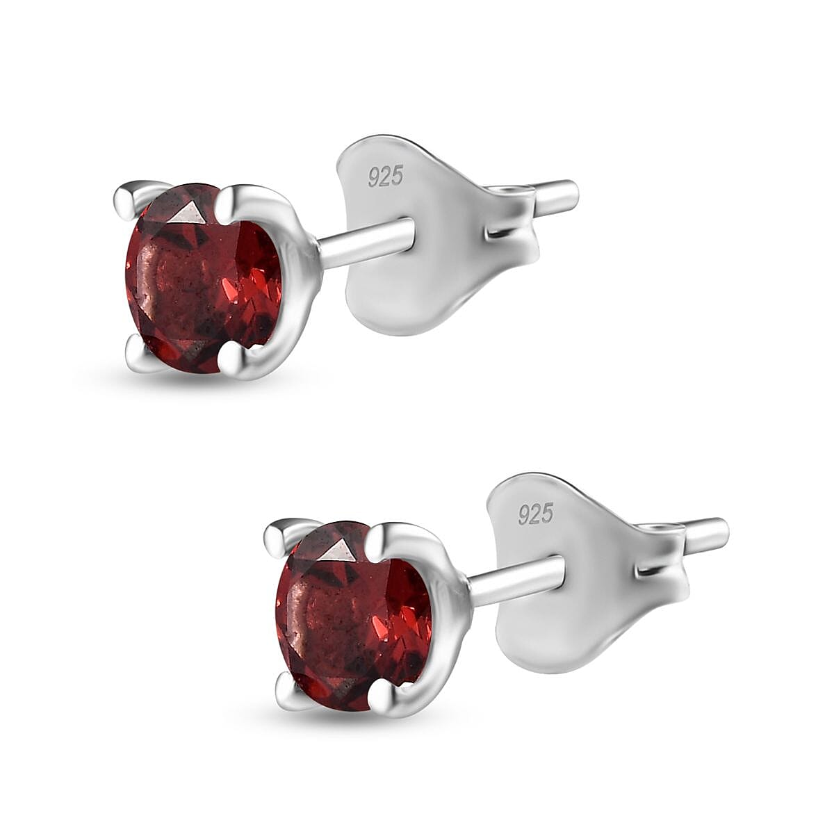 Red Garnet Solitaire Stud Earrings in Platinum Overlay Sterling Silver 1.2 Ct 7746427 3