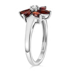 Red Garnet, White Zircon Floral Ring Sterling Silver 1.07 Ct.