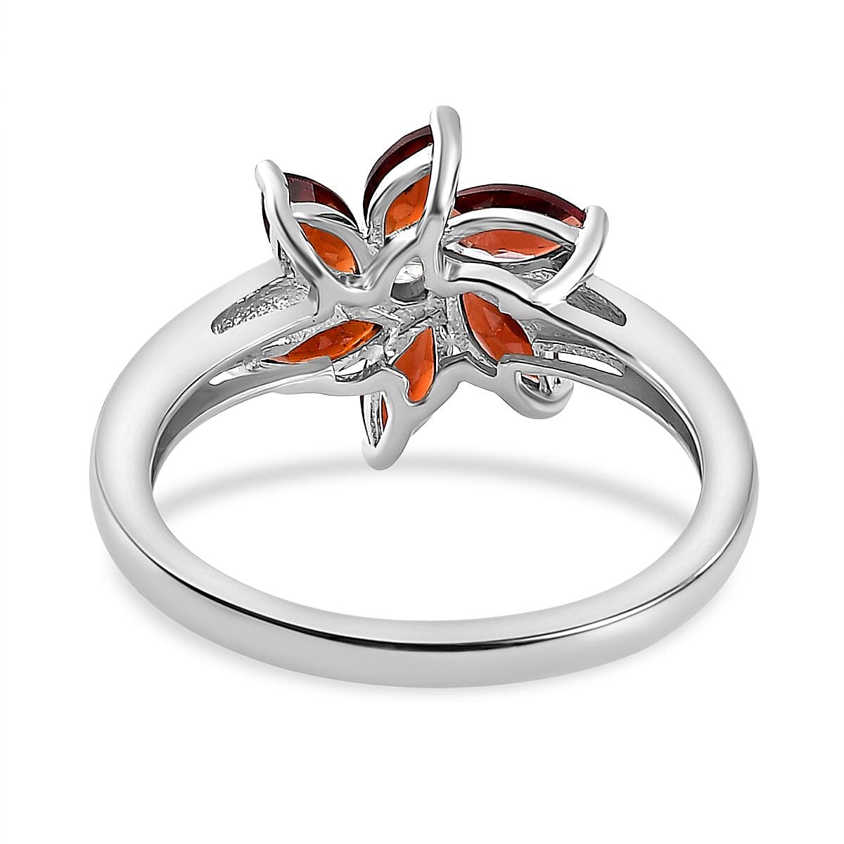 Red Garnet, White Zircon Floral Ring in Sterling Silver 7821573 5