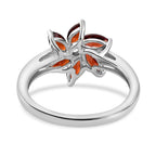 Red Garnet, White Zircon Floral Ring Sterling Silver 1.07 Ct.