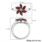 Red Garnet, White Zircon Floral Ring Sterling Silver 1.07 Ct.