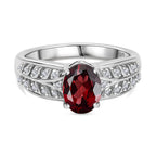 Red Garnet & White Zircon Ring in Rhodium Overlay Sterling Silver 1.81 Ct.