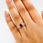Red Garnet & White Zircon Ring in Rhodium Overlay Sterling Silver 1.81 Ct.