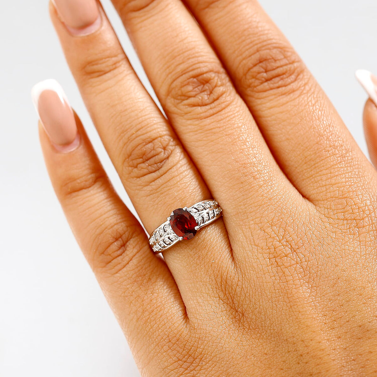 Red Garnet &amp; White Zircon Ring in Rhodium Overlay Sterling Silver 1.81 Ct. 8037409 3
