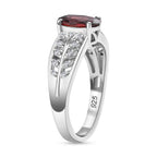 Red Garnet & White Zircon Ring in Rhodium Overlay Sterling Silver 1.81 Ct.