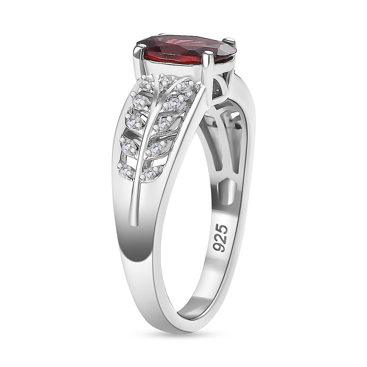 Red Garnet &amp; White Zircon Ring in Rhodium Overlay Sterling Silver 1.81 Ct. 8037409 4