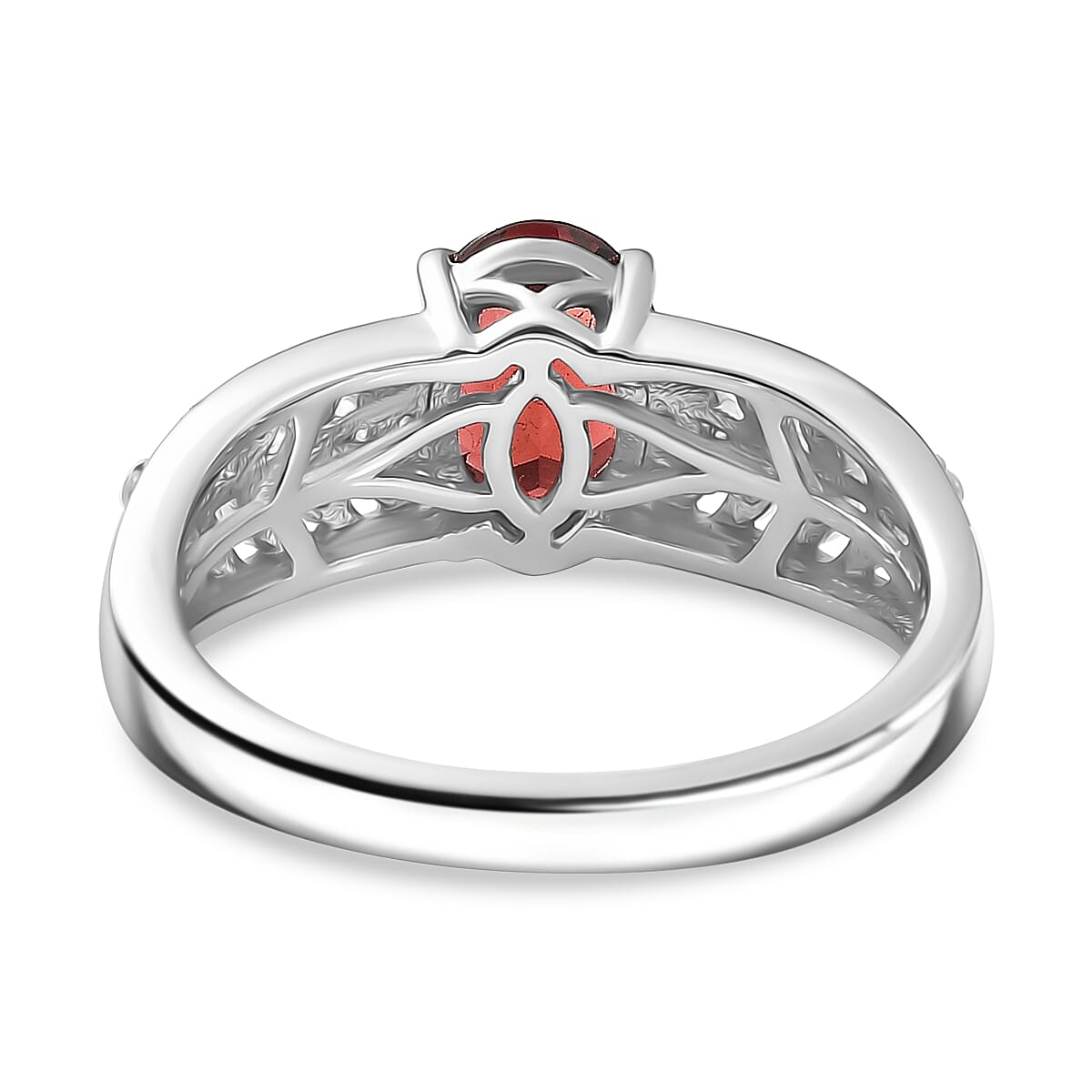 Red Garnet &amp; White Zircon Ring in Rhodium Overlay Sterling Silver 1.81 Ct. 8037409 5