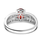 Red Garnet & White Zircon Ring in Rhodium Overlay Sterling Silver 1.81 Ct.