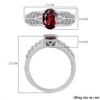 Red Garnet & White Zircon Ring in Rhodium Overlay Sterling Silver 1.81 Ct.