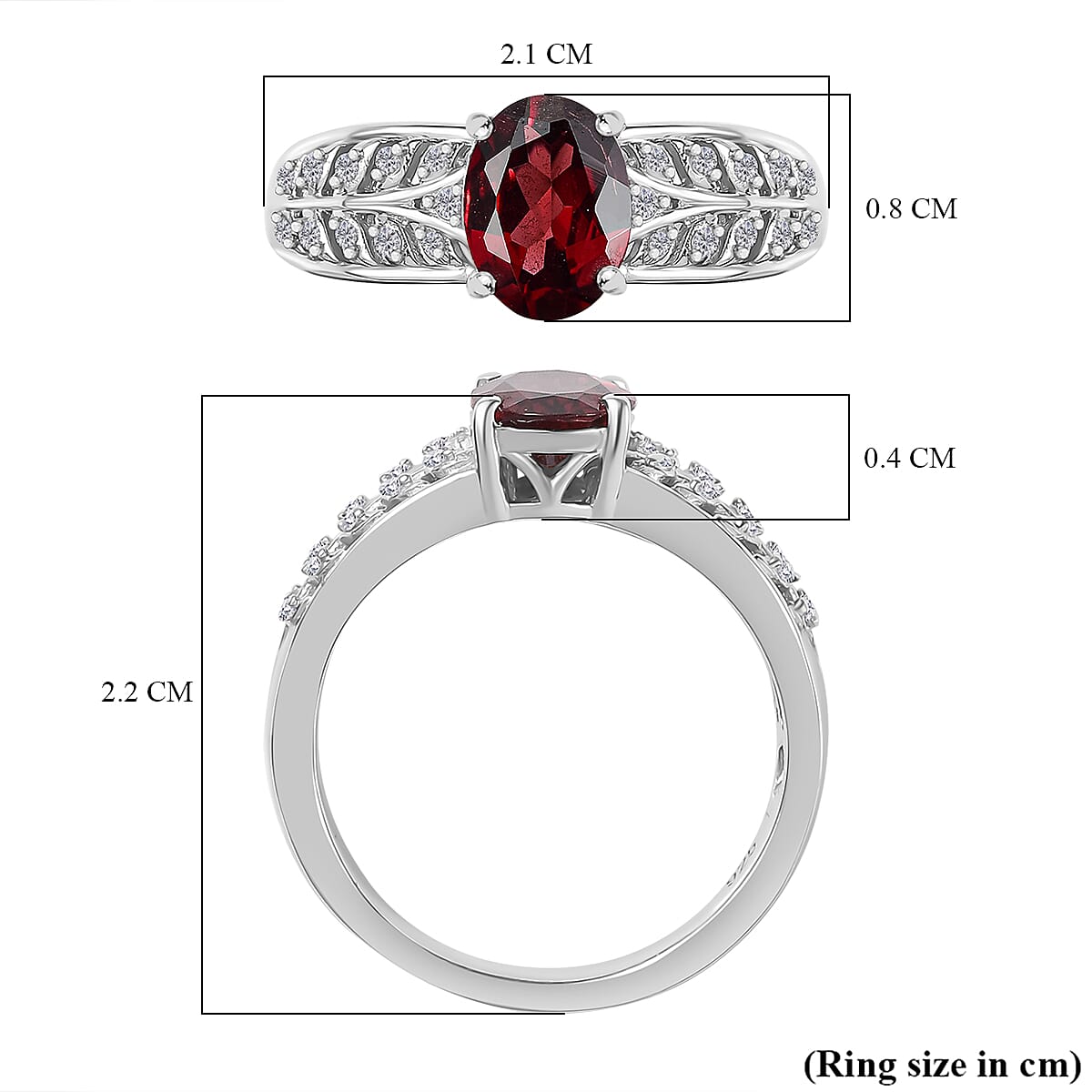 Red Garnet &amp; White Zircon Ring in Rhodium Overlay Sterling Silver 1.81 Ct. 8037409 6