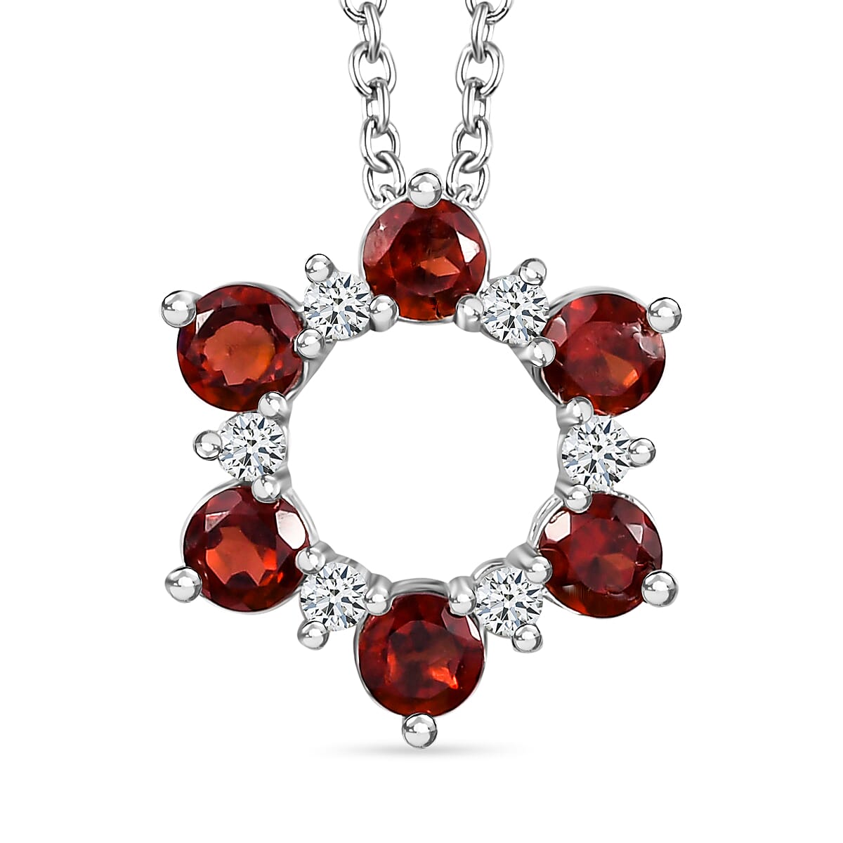 Red Garnet and Natural Zircon Platinum Overlay Sterling Silver Pendant with Stainless Steel Chain (Size 20) 1.67 Ct 4171453 0