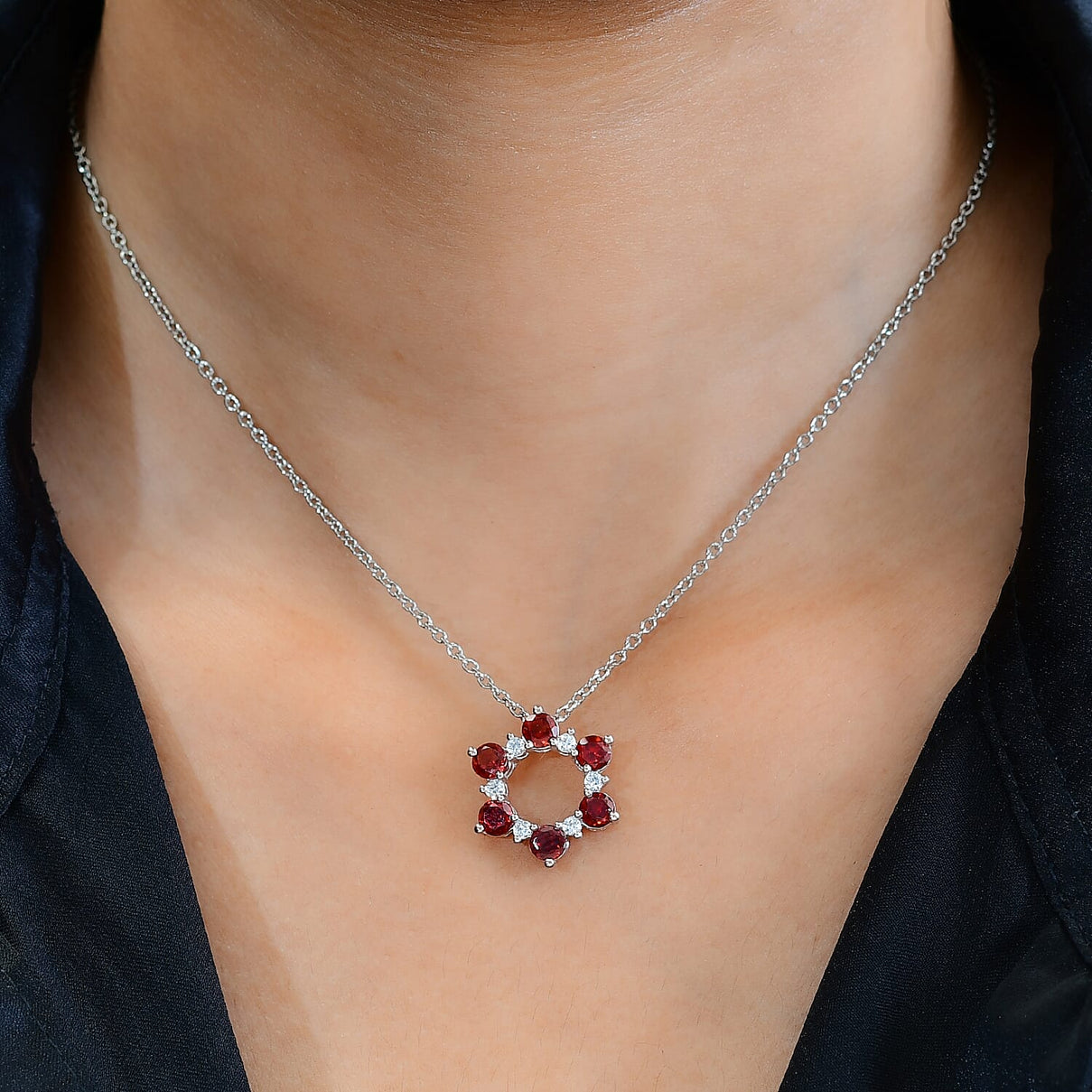 Red Garnet and Natural Zircon Platinum Overlay Sterling Silver Pendant with Stainless Steel Chain (Size 20) 1.67 Ct 4171453 2