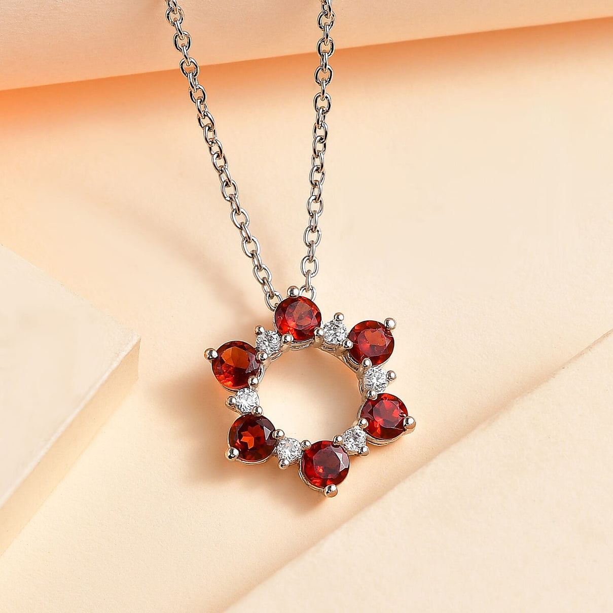 Red Garnet and Natural Zircon Platinum Overlay Sterling Silver Pendant with Stainless Steel Chain (Size 20) 1.67 Ct 4171453 3