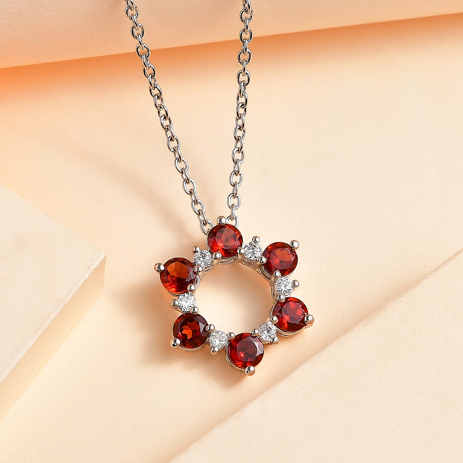 Red Garnet and Natural Zircon Platinum Overlay Sterling Silver Pendant with Stainless Steel Chain (Size 20) 1.67 Ct 4171453 3