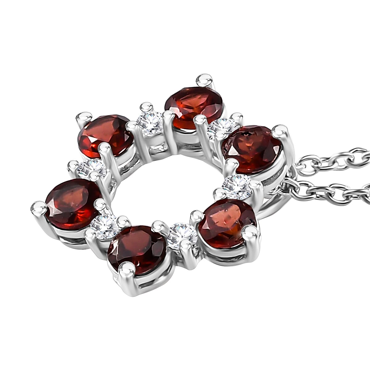 Red Garnet and Natural Zircon Platinum Overlay Sterling Silver Pendant with Stainless Steel Chain (Size 20) 1.67 Ct 4171453 4