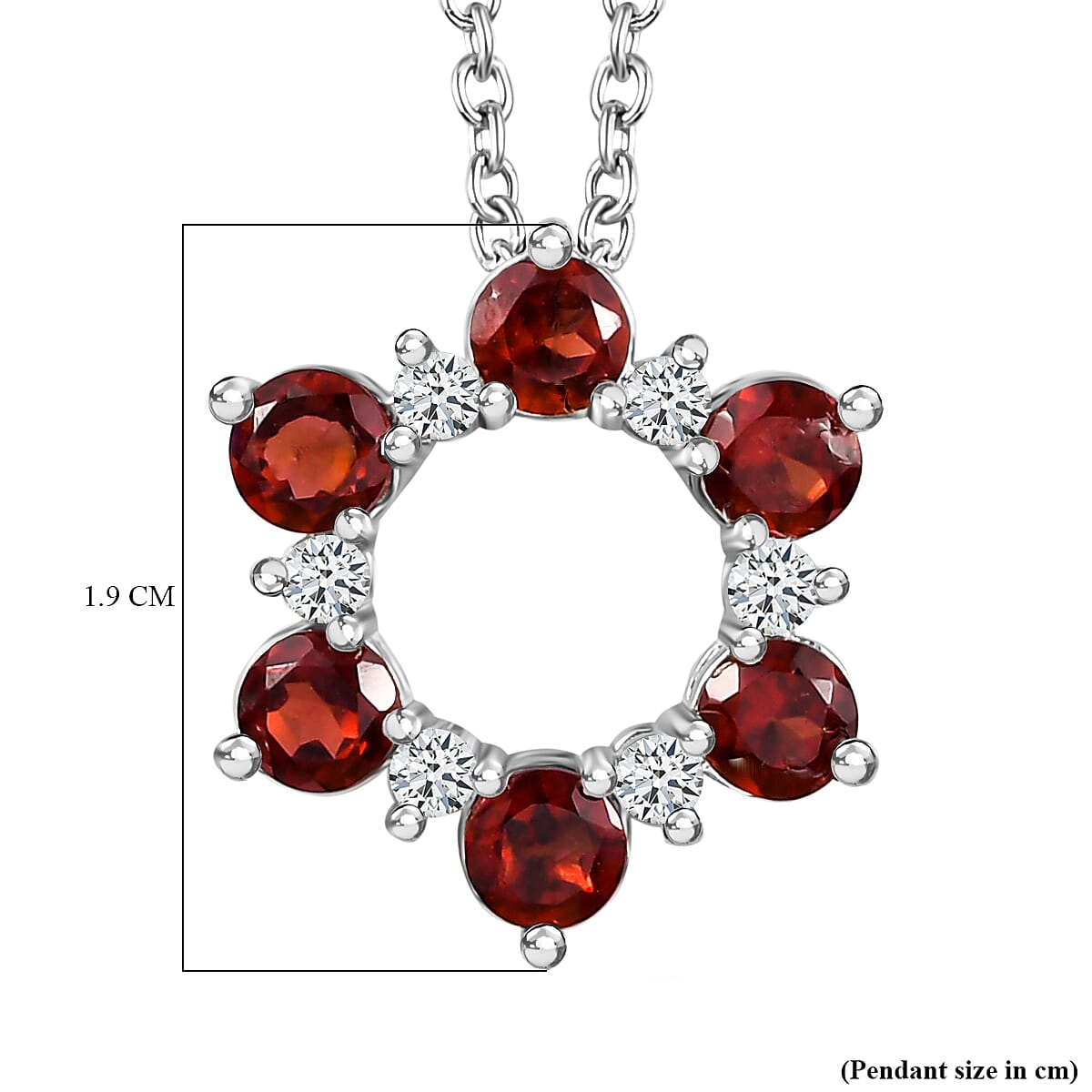 Red Garnet and Natural Zircon Platinum Overlay Sterling Silver Pendant with Stainless Steel Chain (Size 20) 1.67 Ct 4171453 7