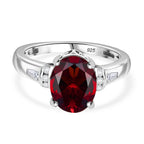 Red Garnet & White Zircon Solitaire Ring in Rhodium Overlay Sterling Silver 3.28 Ct.