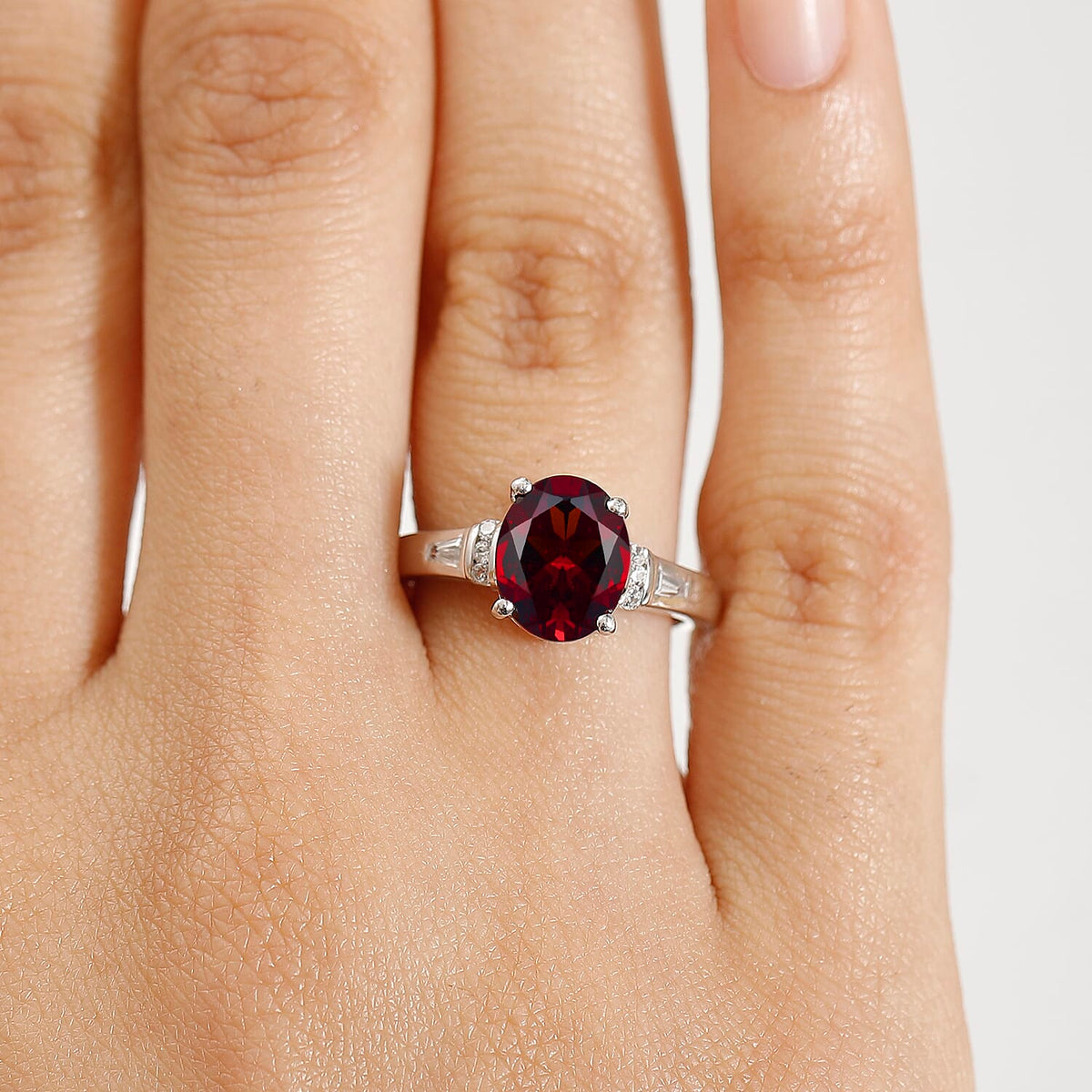 Red Garnet &amp; White Zircon Solitaire Ring in Rhodium Overlay Sterling Silver 3.28 Ct. 8037396 2