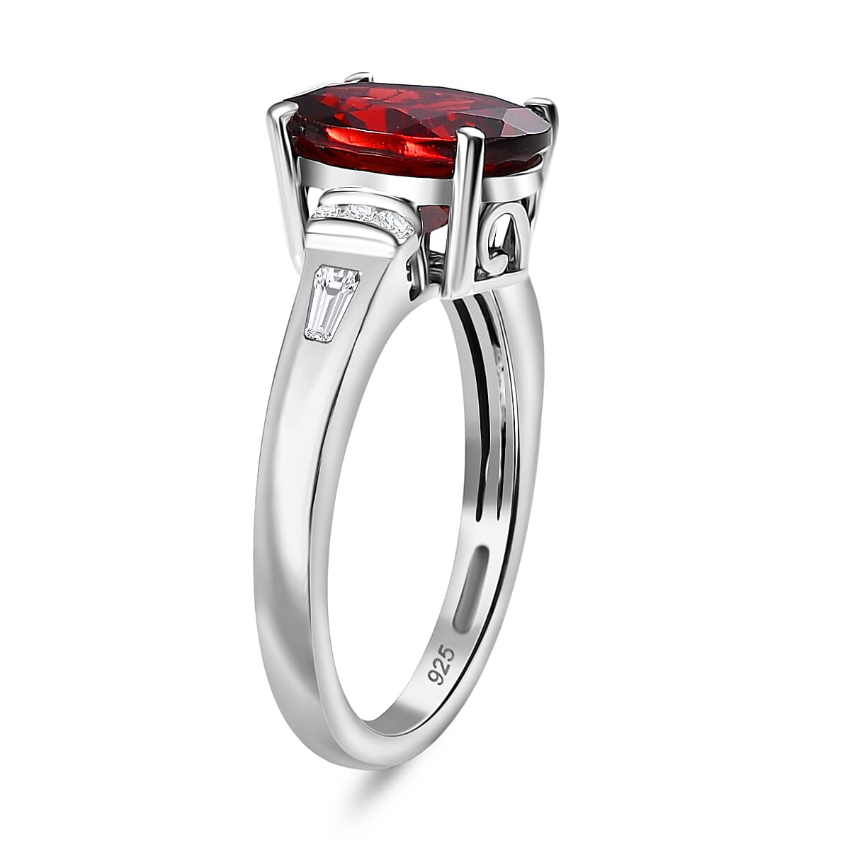 Red Garnet &amp; White Zircon Solitaire Ring in Rhodium Overlay Sterling Silver 3.28 Ct. 8037396 3