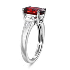 Red Garnet & White Zircon Solitaire Ring in Rhodium Overlay Sterling Silver 3.28 Ct.