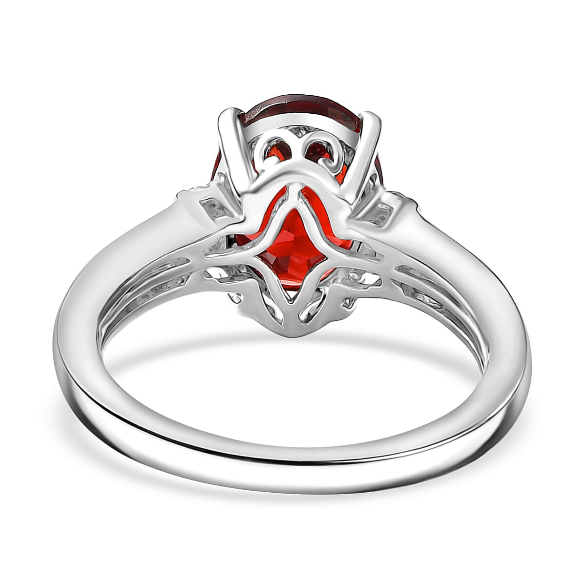 Red Garnet &amp; White Zircon Solitaire Ring in Rhodium Overlay Sterling Silver 3.28 Ct. 8037396 4