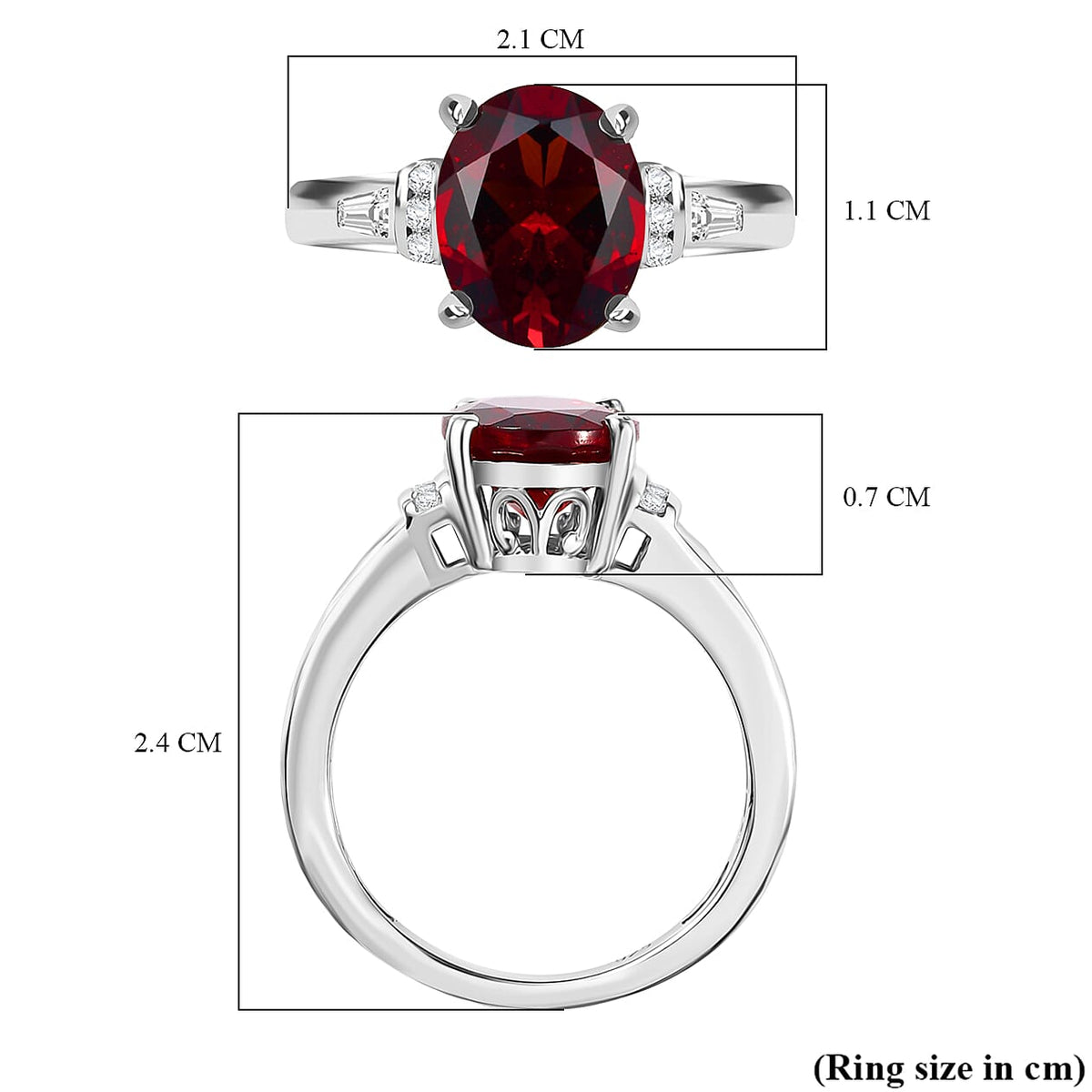Red Garnet &amp; White Zircon Solitaire Ring in Rhodium Overlay Sterling Silver 3.28 Ct. 8037396 5